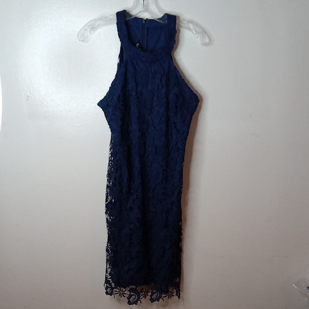 NWT Lamilus Women's XL Chic Navy Sleeveless Lace Midi Dress. Dressy, Comfy